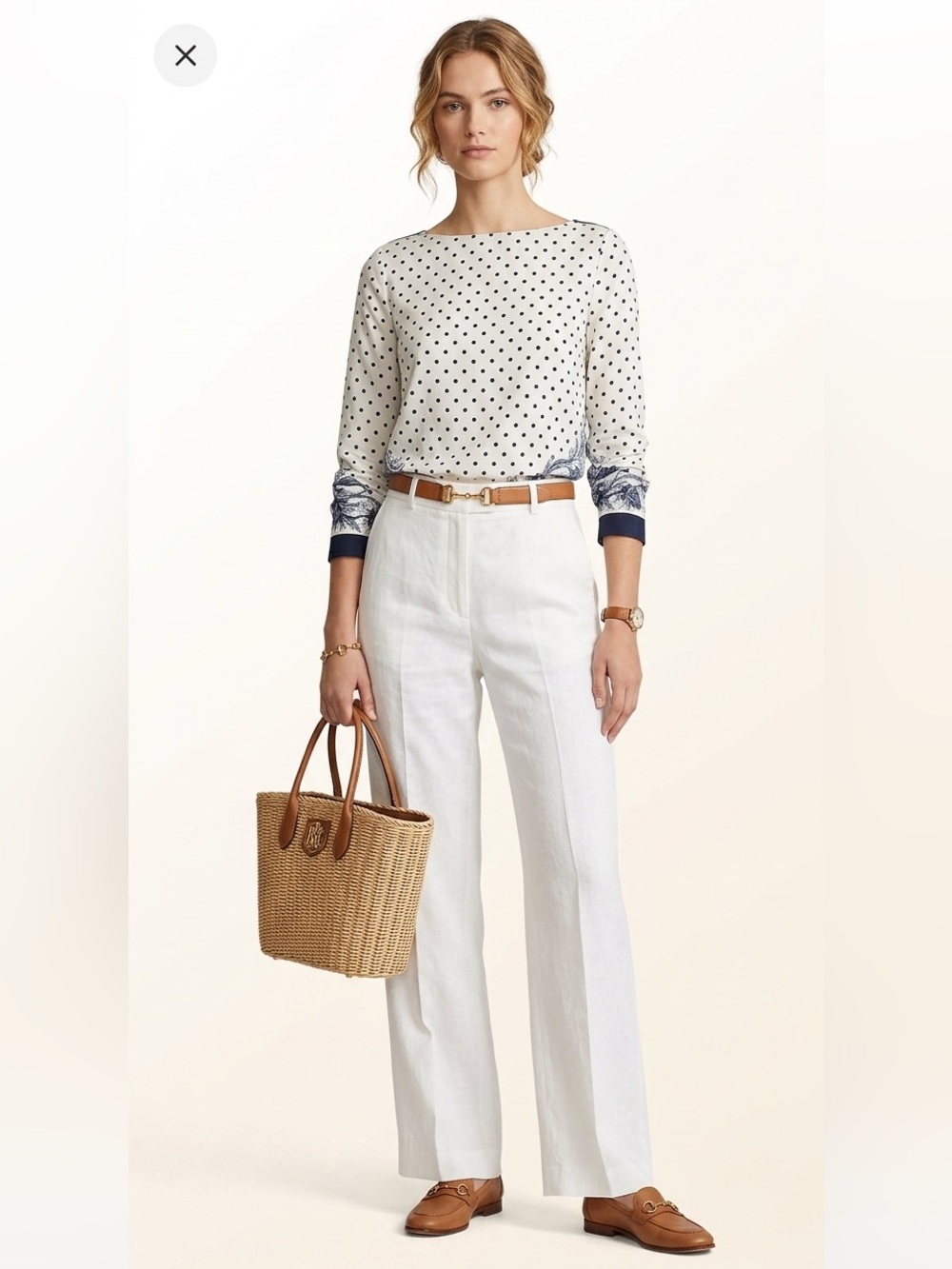 Zara Paisley & Geometric Polkadot Long Sleeve White & Blue Pattern Blouse Medium